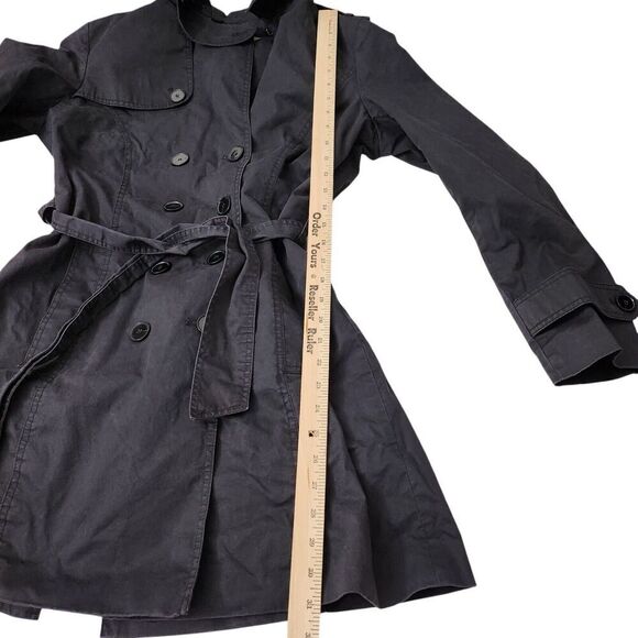Zara‎ Basic Trench Coat Womens Large Black Classic Long Jacket Bloggers Favorite - Picture 8 of 8